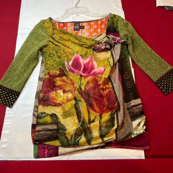 ANTHROPLOGIE Anac SHIRT Side Knot Tie Neck MIXED PRINTS Art to Wear  ROMANTIC S - Picture 14 of 16